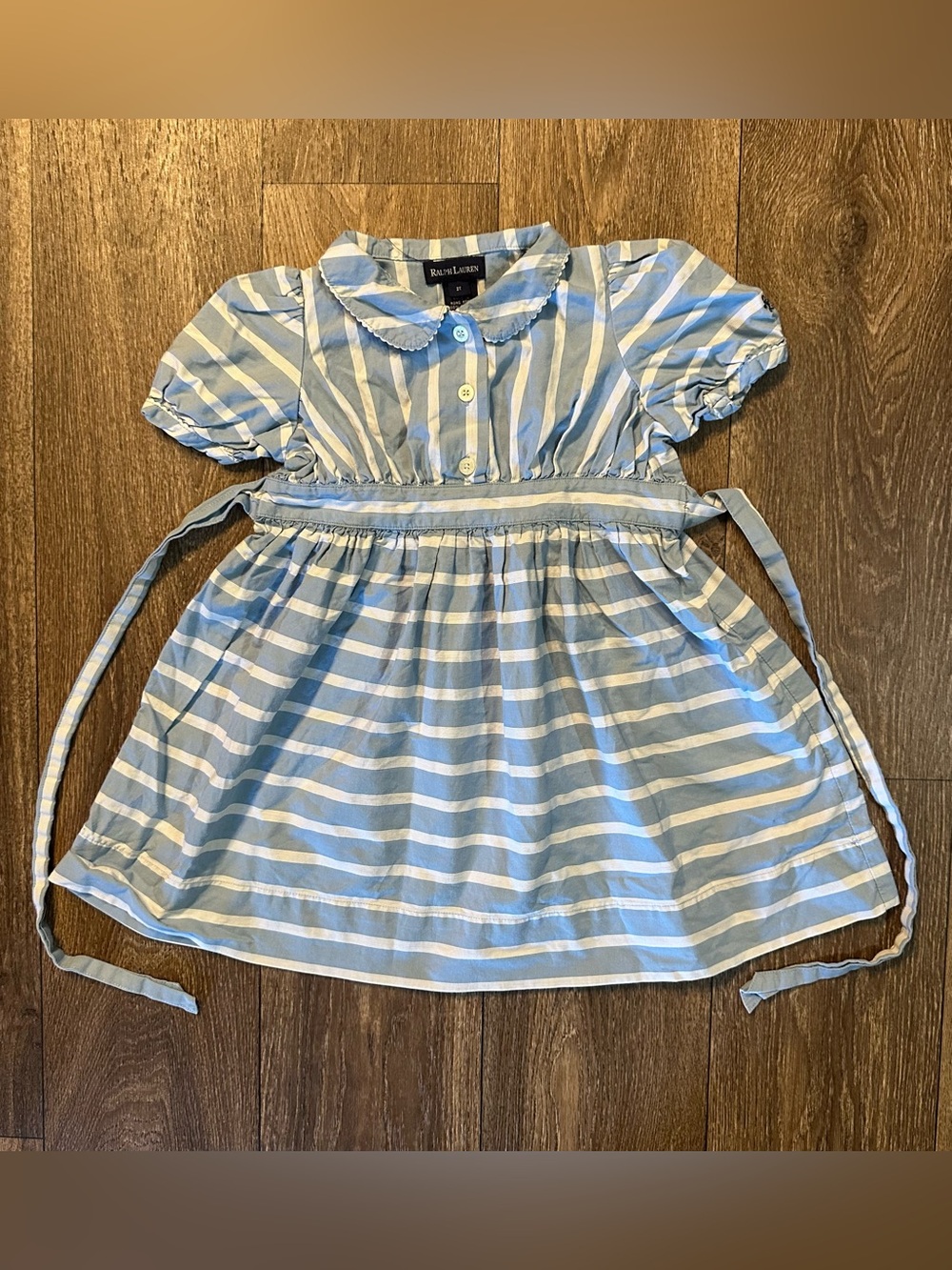 Ralph Lauren Light Blue & White Striped Cotton Dress